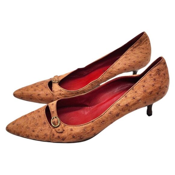 Vintage Y2K Celine Ostrich Exotic Leather Kitten Heel Pumps 38.5 Pointed Toe - Picture 4 of 10